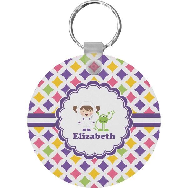 Custom Girls Astronaut Round Plastic Keychain (Personalized)