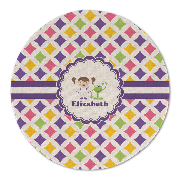 Custom Girls Astronaut Round Linen Placemat - Single Sided (Personalized)