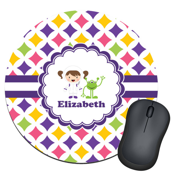 Custom Girls Astronaut Round Mouse Pad (Personalized)