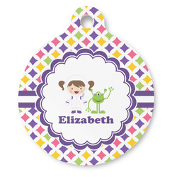 Girls Astronaut Round Pet ID Tag (Personalized)