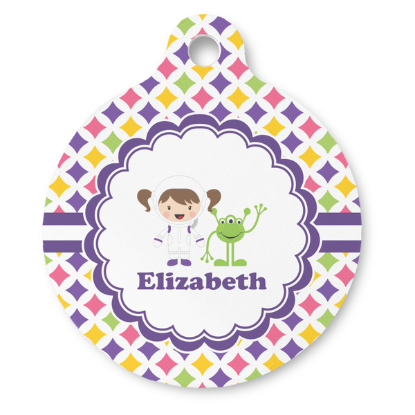 Custom Girls Astronaut Round Pet ID Tag - Large (Personalized)