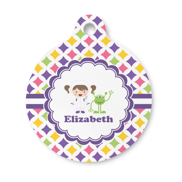 Custom Girls Astronaut Round Pet ID Tag - Small (Personalized)