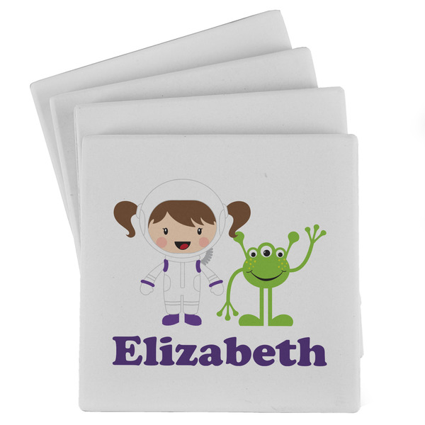 Custom Girls Astronaut Absorbent Stone Coasters - Set of 4 (Personalized)