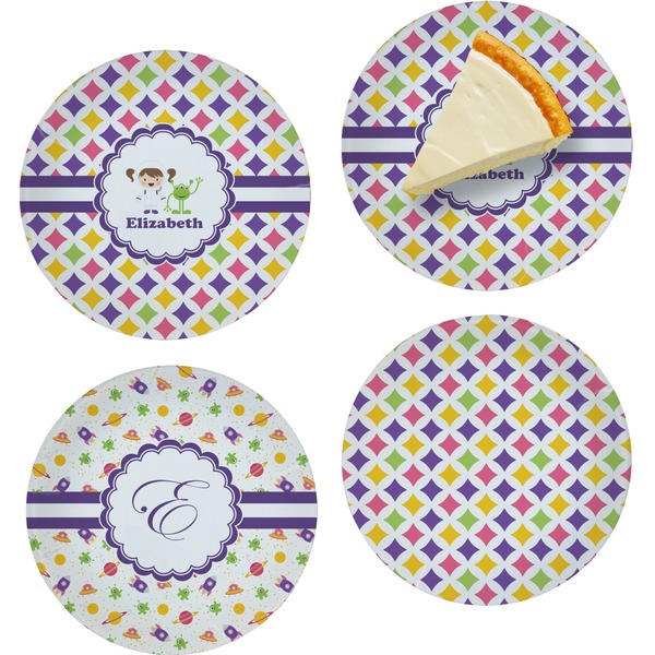 Custom Girls Astronaut Set of 4 Glass Appetizer / Dessert Plate 8" (Personalized)