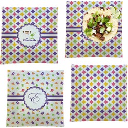 Girls Astronaut Set of 4 Glass Square Lunch / Dinner Plate 9.5" (Personalized)