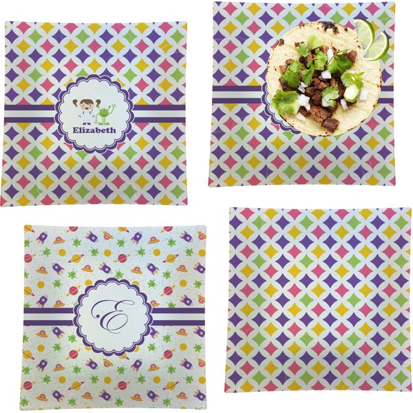 Girls Astronaut Set of Square Dinner Plates