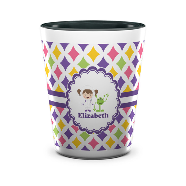 Custom Girls Astronaut Ceramic Shot Glass - 1.5 oz - Two Tone - Set of 4 (Personalized)