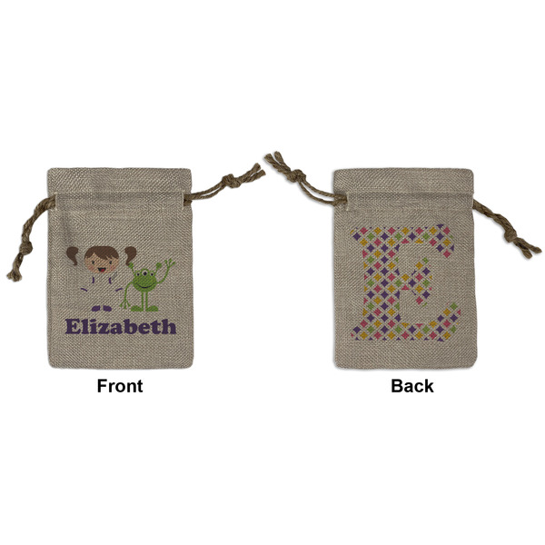 Custom Girls Astronaut Small Burlap Gift Bag - Front & Back (Personalized)