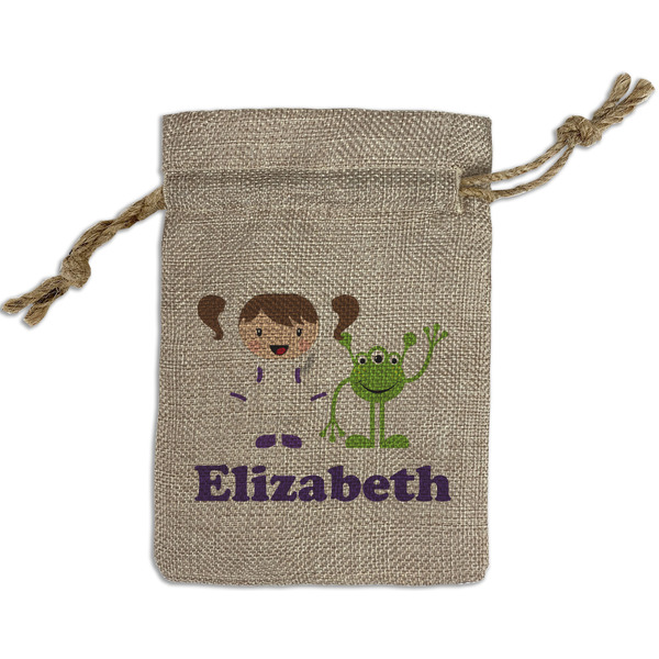 Custom Girls Astronaut Small Burlap Gift Bag - Front (Personalized)