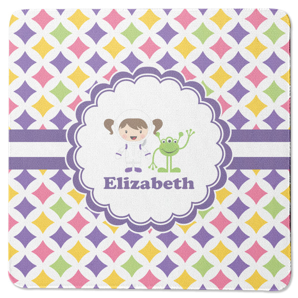 Custom Girls Astronaut Square Rubber Backed Coaster (Personalized)
