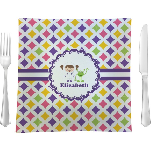 Custom Girls Astronaut 9.5" Glass Square Lunch / Dinner Plate- Single or Set of 4 (Personalized)