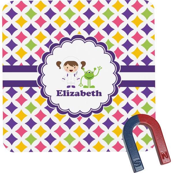 Custom Girls Astronaut Square Fridge Magnet (Personalized)