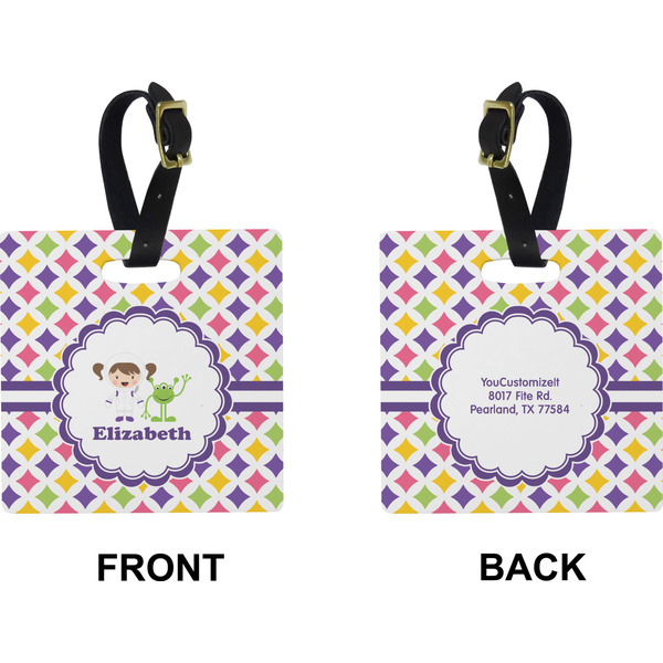 Girls Astronaut Square Luggage Tag (Front + Back)