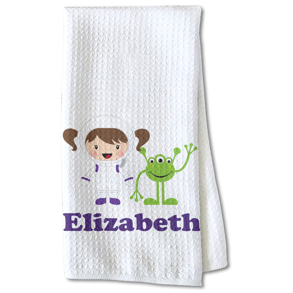 Custom Girls Astronaut Kitchen Towel - Waffle Weave - Partial Print (Personalized)