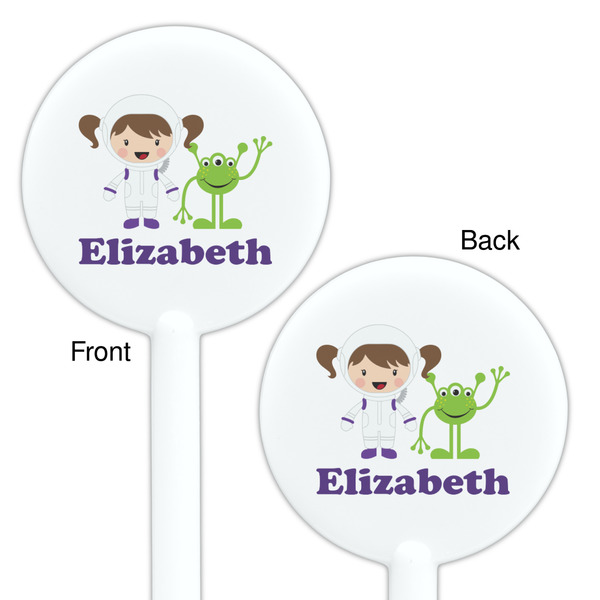 Girls Astronaut White Plastic 5.5" Stir Stick - Double Sided - Round - Front & Back