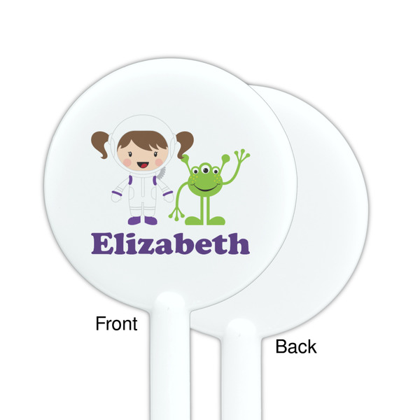 Girls Astronaut White Plastic 5.5" Stir Stick - Single Sided - Round - Front & Back