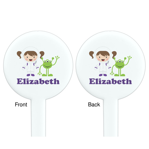 Girls Astronaut White Plastic 7" Stir Stick - Double Sided - Round - Front & Back