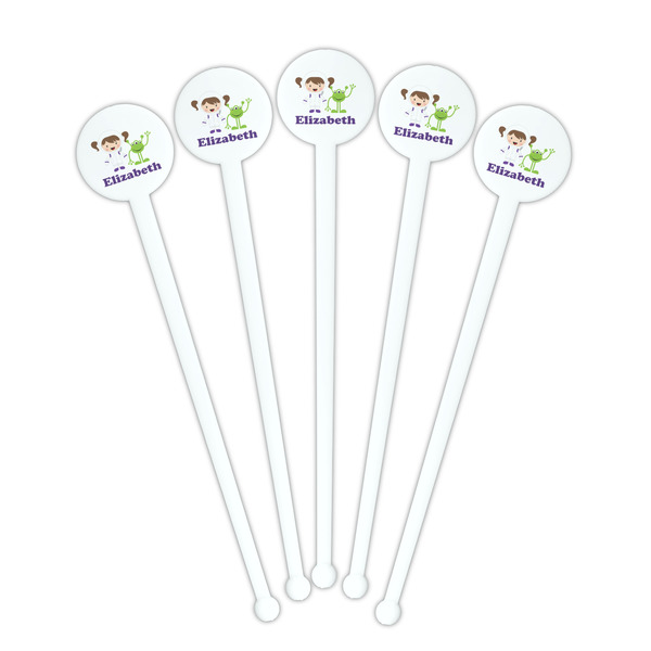 Girls Astronaut White Plastic 7" Stir Stick - Round - Fan View