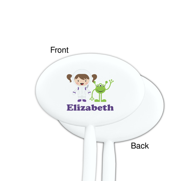 Girls Astronaut White Plastic 7" Stir Stick - Single Sided - Oval - Front & Back