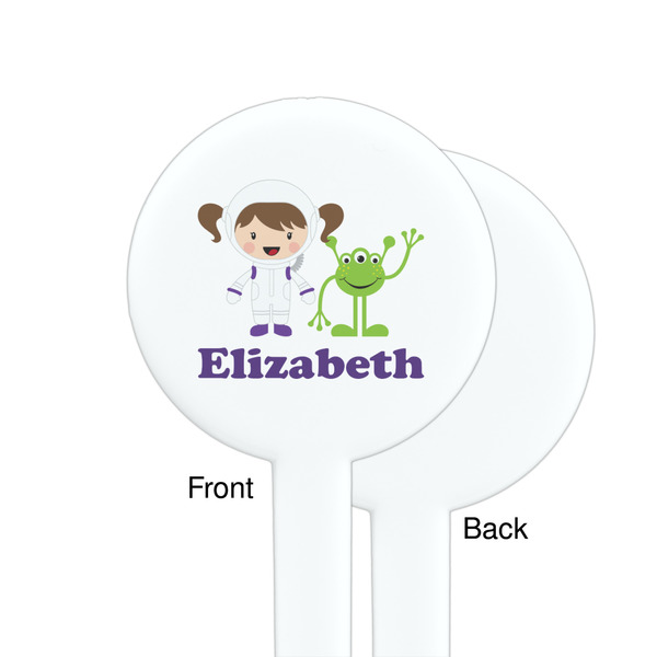 Girls Astronaut White Plastic 7" Stir Stick - Single Sided - Round - Front & Back