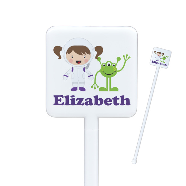 Custom Girls Astronaut Square Plastic Stir Sticks (Personalized)