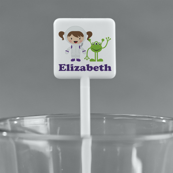 Girls Astronaut White Plastic Stir Stick - Square - Main