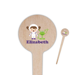 Girls Astronaut 4" Round Wooden Food Picks - Single Sided (Personalized)