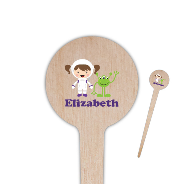 Custom Girls Astronaut 4" Round Wooden Food Picks - Double Sided (Personalized)