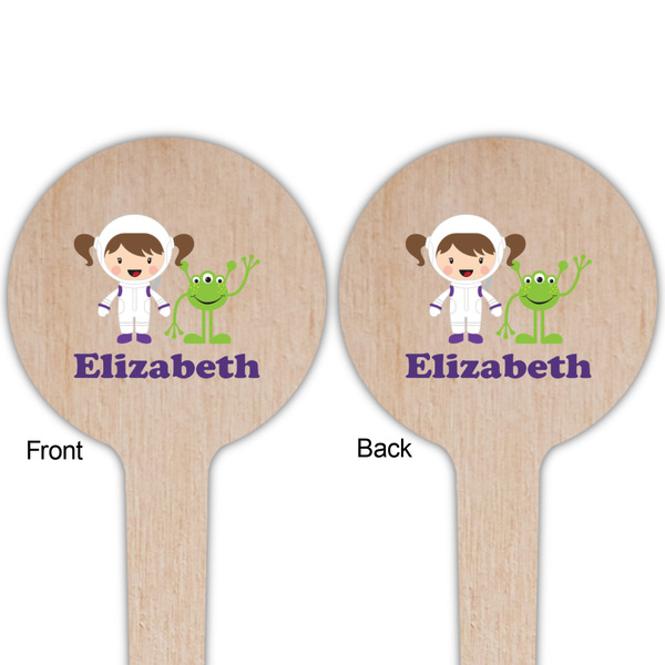 Girls Astronaut Wooden 4" Food Pick - Round - Double Sided - Front & Back