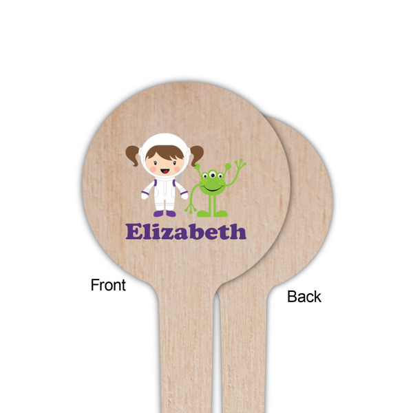 Girls Astronaut Wooden 4" Food Pick - Round - Single Sided - Front & Back