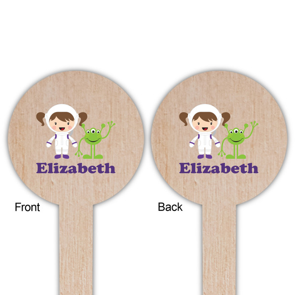 Girls Astronaut Wooden 6" Food Pick - Round - Double Sided - Front & Back