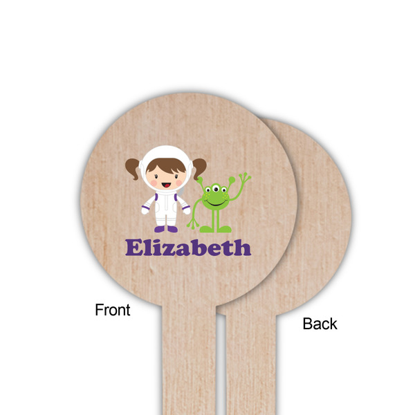 Girls Astronaut Wooden 6" Food Pick - Round - Single Sided - Front & Back