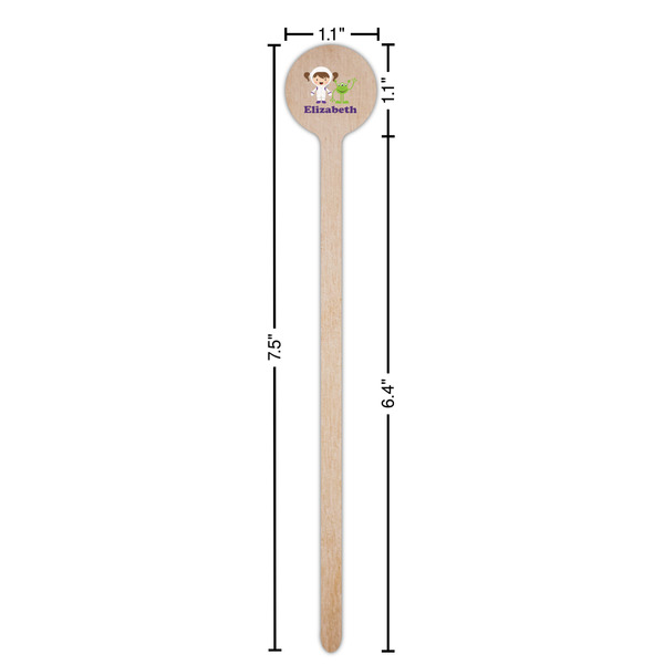 Girls Astronaut Wooden 7.5" Stir Stick - Round - Dimensions