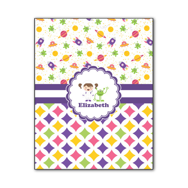Custom Girl's Space & Geometric Print Wood Print - 11x14 (Personalized)