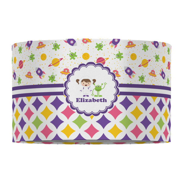 Girl's Space & Geometric Print 12" Drum Lampshade - FRONT (Fabric)