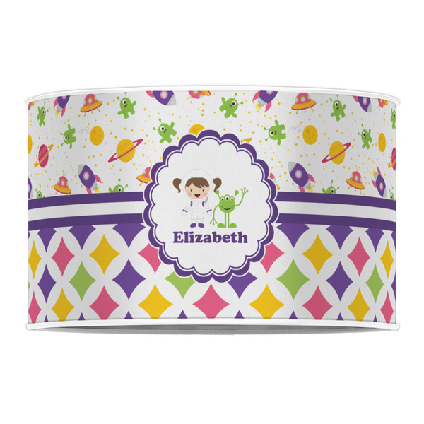 Girl's Space & Geometric Print 12" Drum Lampshade - FRONT (Poly Film)