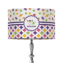 Girl's Space & Geometric Print 12" Drum Lamp Shade - Fabric (Personalized)