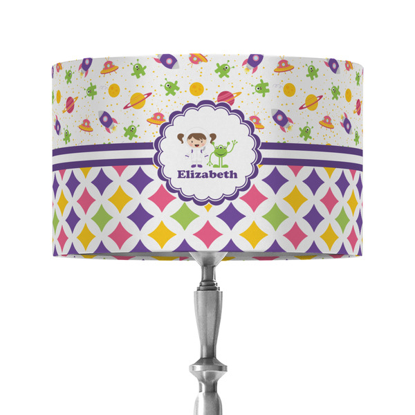 Custom Girl's Space & Geometric Print 12" Drum Lamp Shade - Fabric (Personalized)