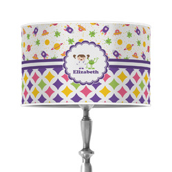 Girl's Space & Geometric Print 12" Drum Lamp Shade - Poly-film (Personalized)