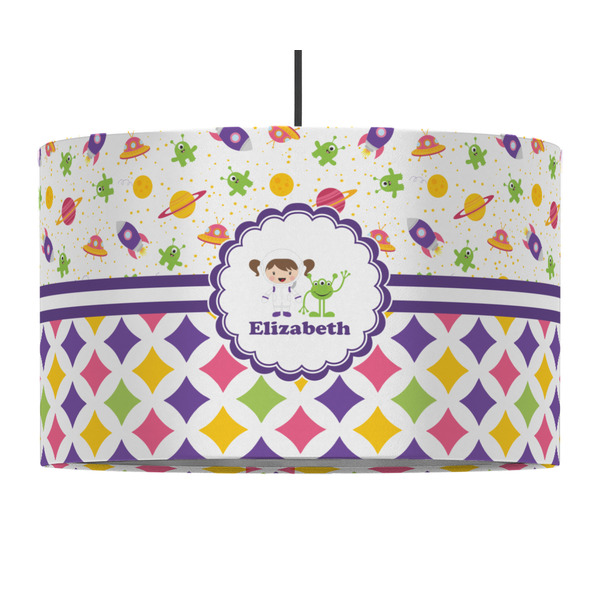 Girl's Space & Geometric Print 12" Drum Lampshade - PENDANT (Fabric)