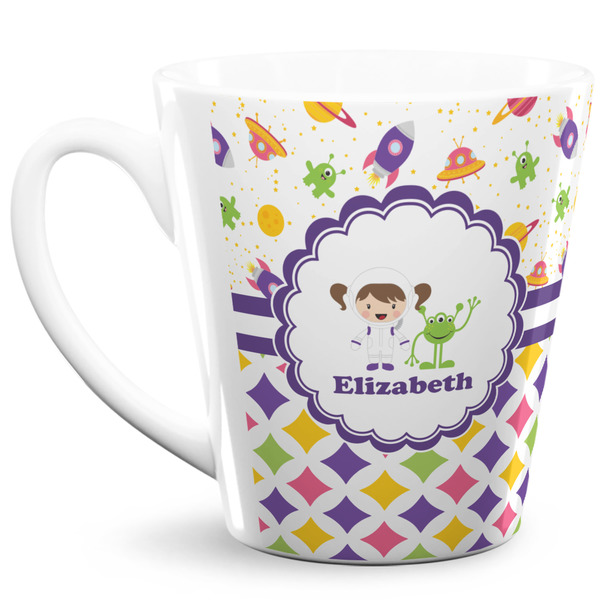 Custom Girl's Space & Geometric Print 12 Oz Latte Mug (Personalized)