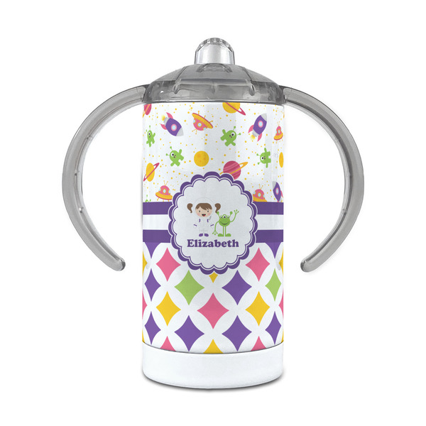 Custom Girl's Space & Geometric Print 12 oz Stainless Steel Sippy Cup (Personalized)