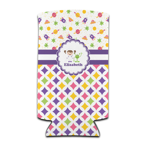 Custom Girl's Space & Geometric Print Can Cooler (tall 12 oz) (Personalized)
