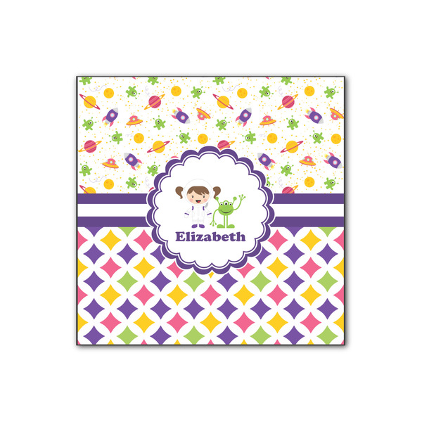 Custom Girl's Space & Geometric Print Wood Print - 12x12 (Personalized)