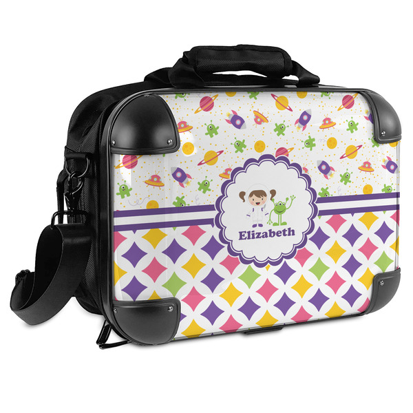 Custom Girl's Space & Geometric Print Hard Shell Briefcase (Personalized)