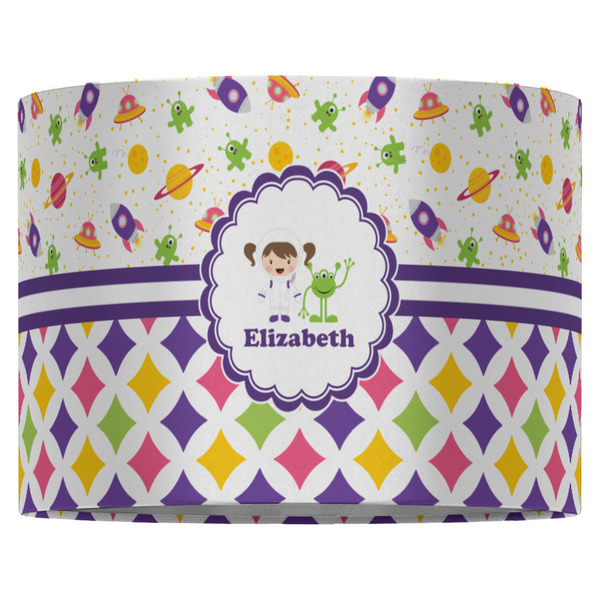 Girl's Space & Geometric Print 16" Drum Lampshade - FRONT (Fabric)