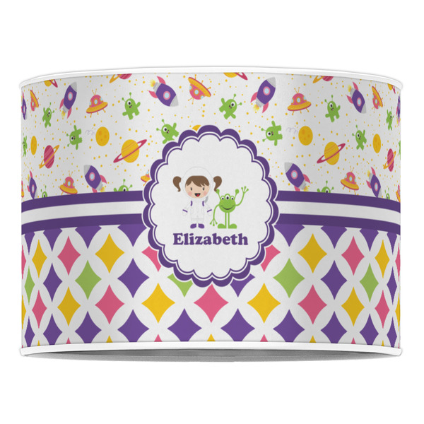 Girl's Space & Geometric Print 16" Drum Lampshade - FRONT (Poly Film)