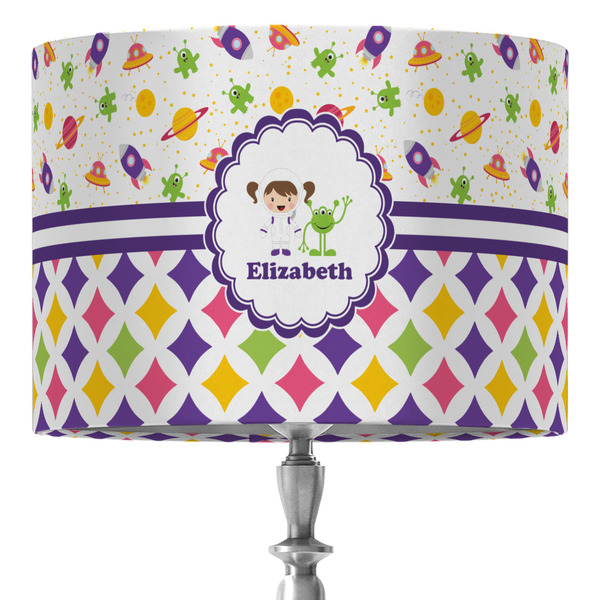 Custom Girl's Space & Geometric Print 16" Drum Lamp Shade - Fabric (Personalized)