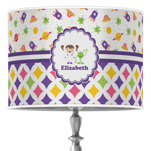 Custom Girl's Space & Geometric Print Drum Lamp Shade (Personalized)