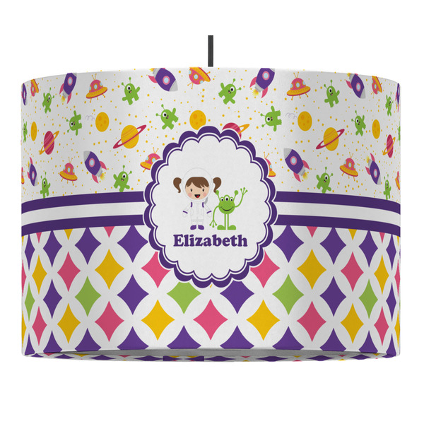 Custom Girl's Space & Geometric Print Drum Pendant Lamp (Personalized)
